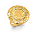 14K Yellow Gold Dos y Medio Pesos Coin Greek Key Ring