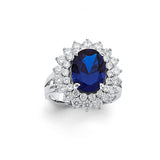 14K White Gold Blue Oval Halo Ladies' Ring