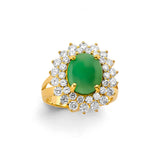 14K Yellow Gold Simulated Jade Oval Halo Ladies' Ring