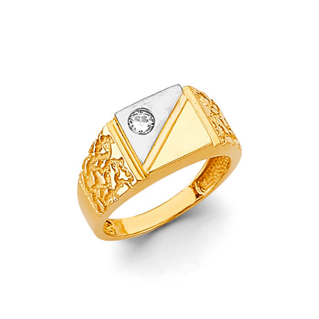 14K Two-Tone Gold Geometric Pyramid Ladies' Ring
