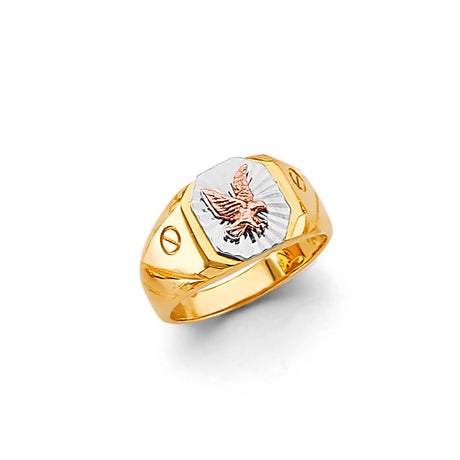 14K Tricolor Gold Eagle Signet Ring