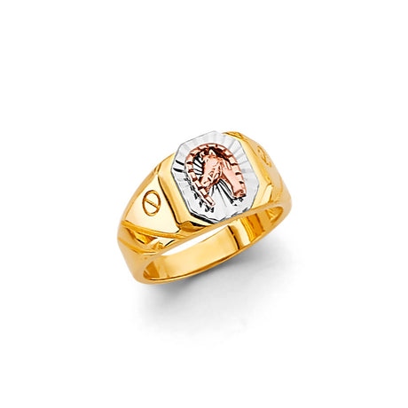 14K Tricolor Gold Horseshoe Signet Ladies' Ring