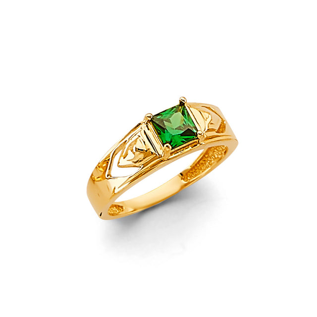14K Yellow Gold Princess-Cut Green Petite Ring