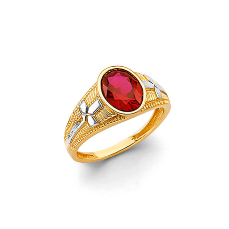 14K Two-Tone Gold Oval Red Halo Bypass Ring
