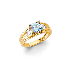 14K Yellow Gold Princess-Cut Light Blue Split-Shank Ring