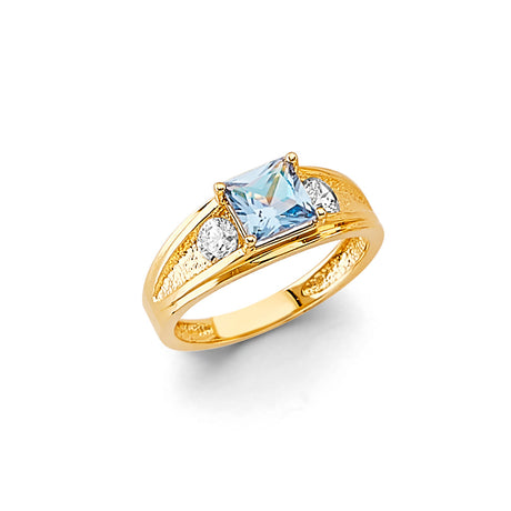 14K Yellow Gold Princess-Cut Light Blue Split-Shank Ring