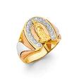 14K Tricolor Gold Our Lady of Guadalupe Oval Halo Men's Ring