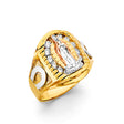 14K Tricolor Gold Our Lady of Guadalupe Layered Halo Men's Ring