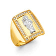 14K Two-Tone Gold St. Jude Beaded-Border Plaque Men's Ring