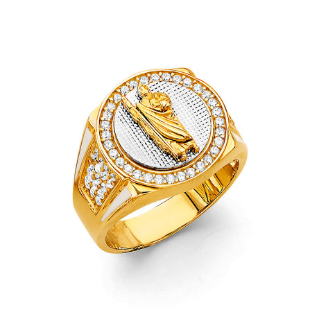 14K Two-Tone Gold St. Jude Oval Halo Men's Ring