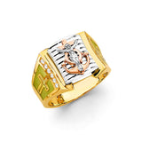 14K Tricolor Gold Anchor Cross Men's Ring