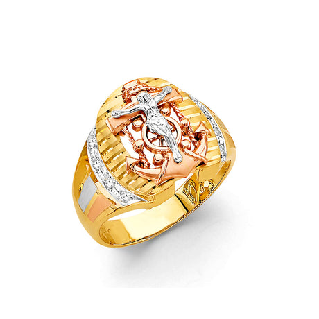 14K Tricolor Gold Mariner's Cross Men's Ring