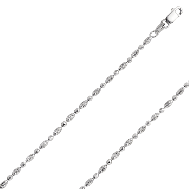 14K gold diamond cut ball bead chain with polished beads and clasp detail.