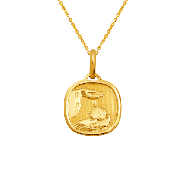 14K Yellow Gold High Polished Baptism Religious Pendant