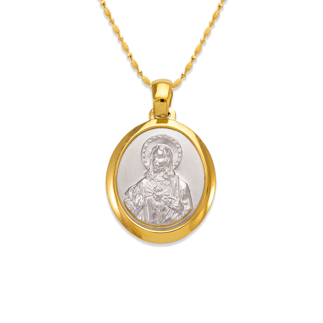14K Two-Tone Gold High Polished Oval Shape Religious Pendant