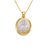 14K Two-Tone Gold High Polished Oval Shape Religious Pendant