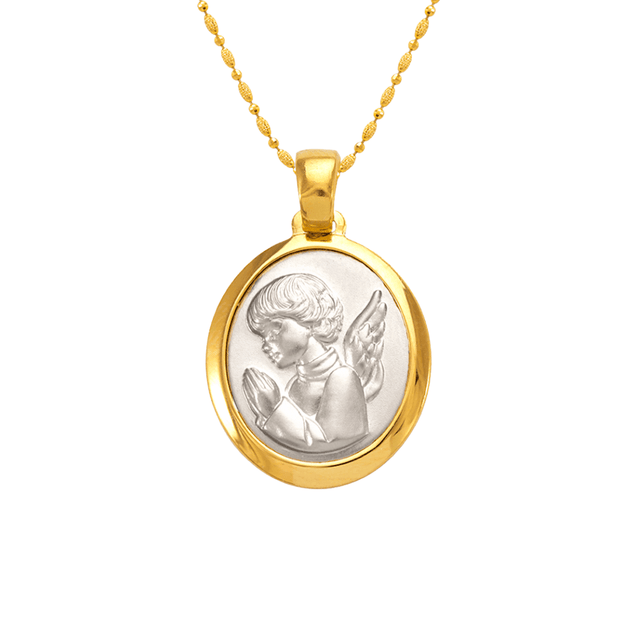 14K Two-Tone Gold High Polished Oval Shape Religious Pendant