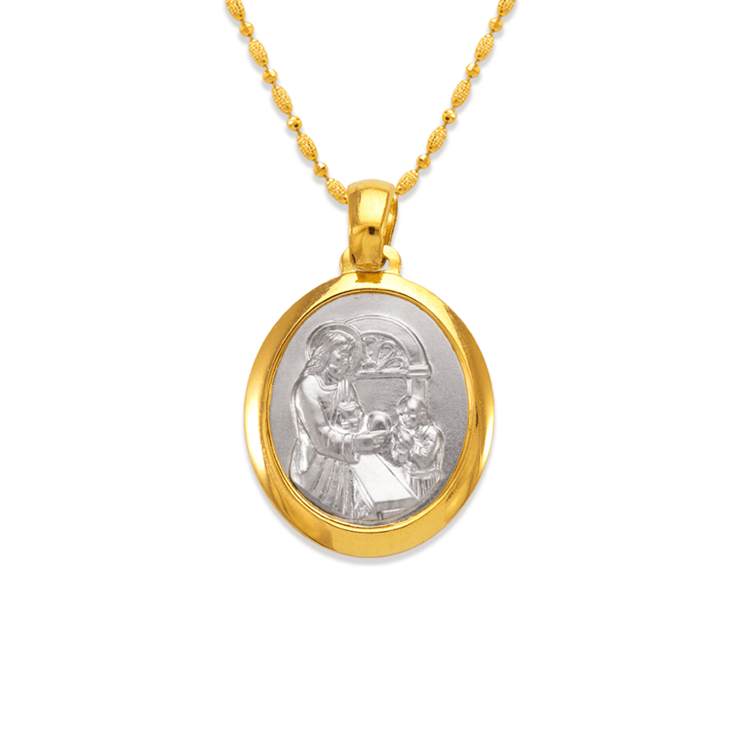 14K Two-Tone Gold High Polished Oval Shape Religious Pendant