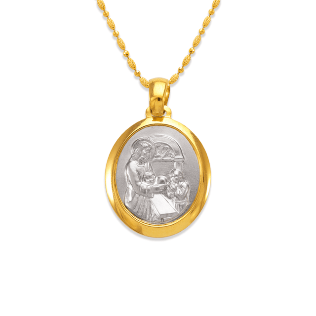 14K Two-Tone Gold High Polished Oval Shape Religious Pendant
