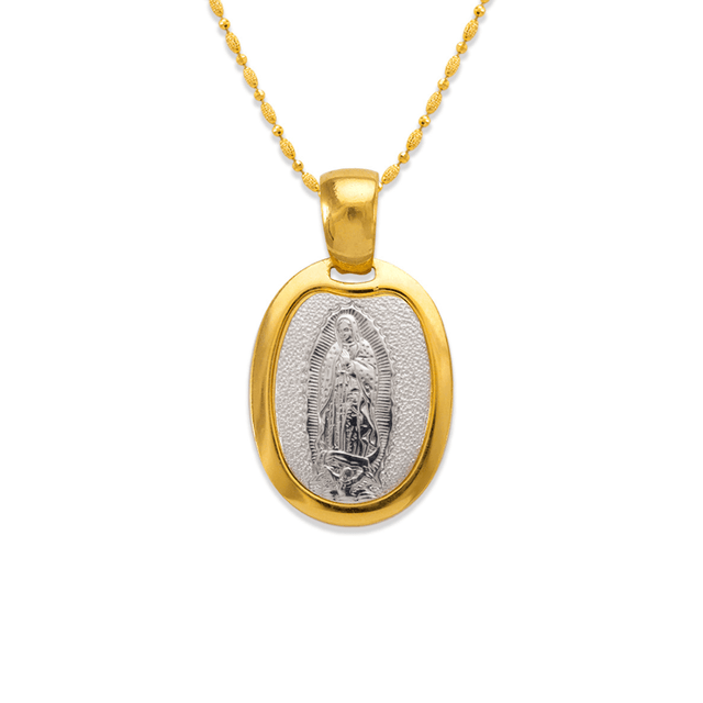 14K Two-Tone Gold High Polished Oval Shape Religious Pendant