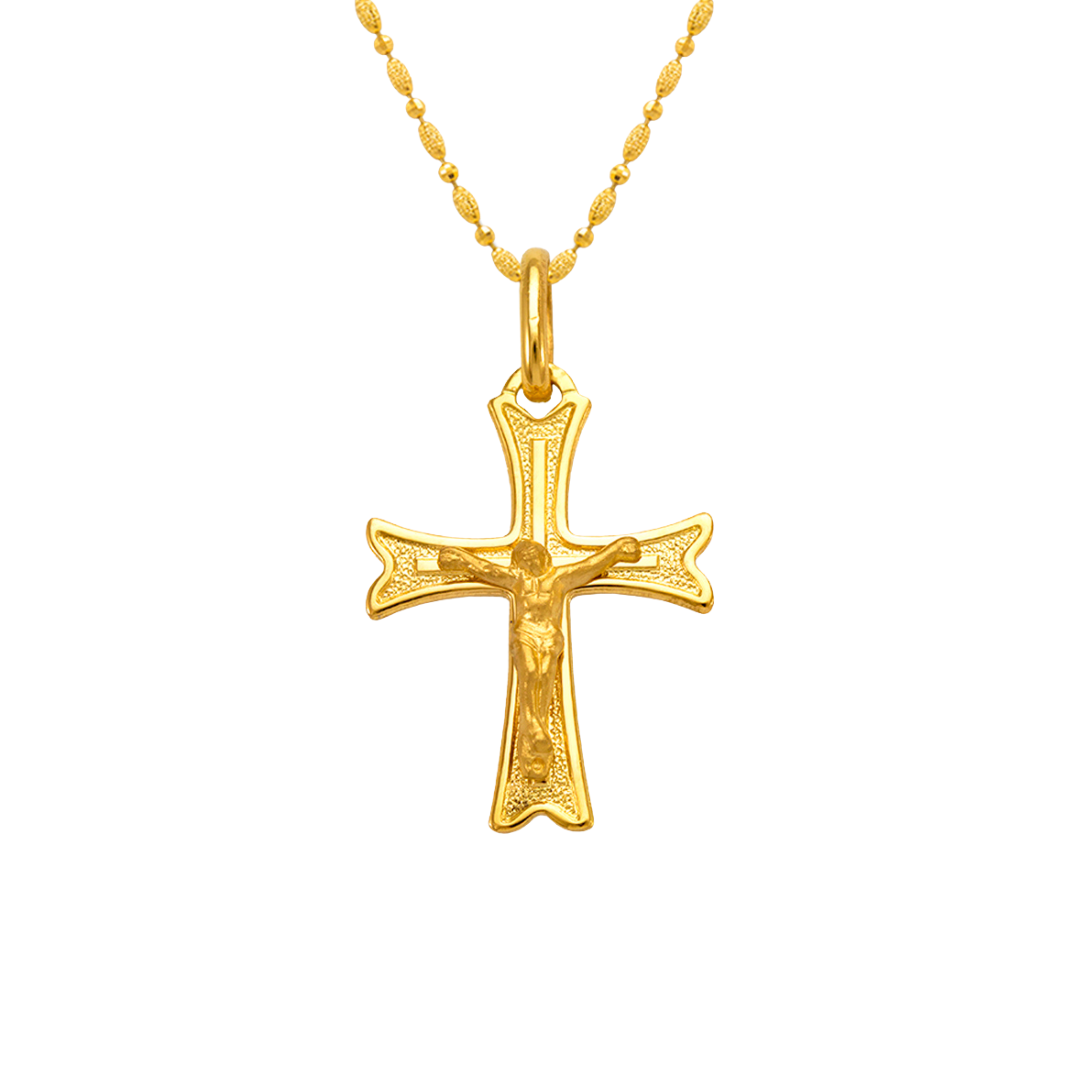 14K Yellow Gold High Polished Jesus Cross Religious Pendant
