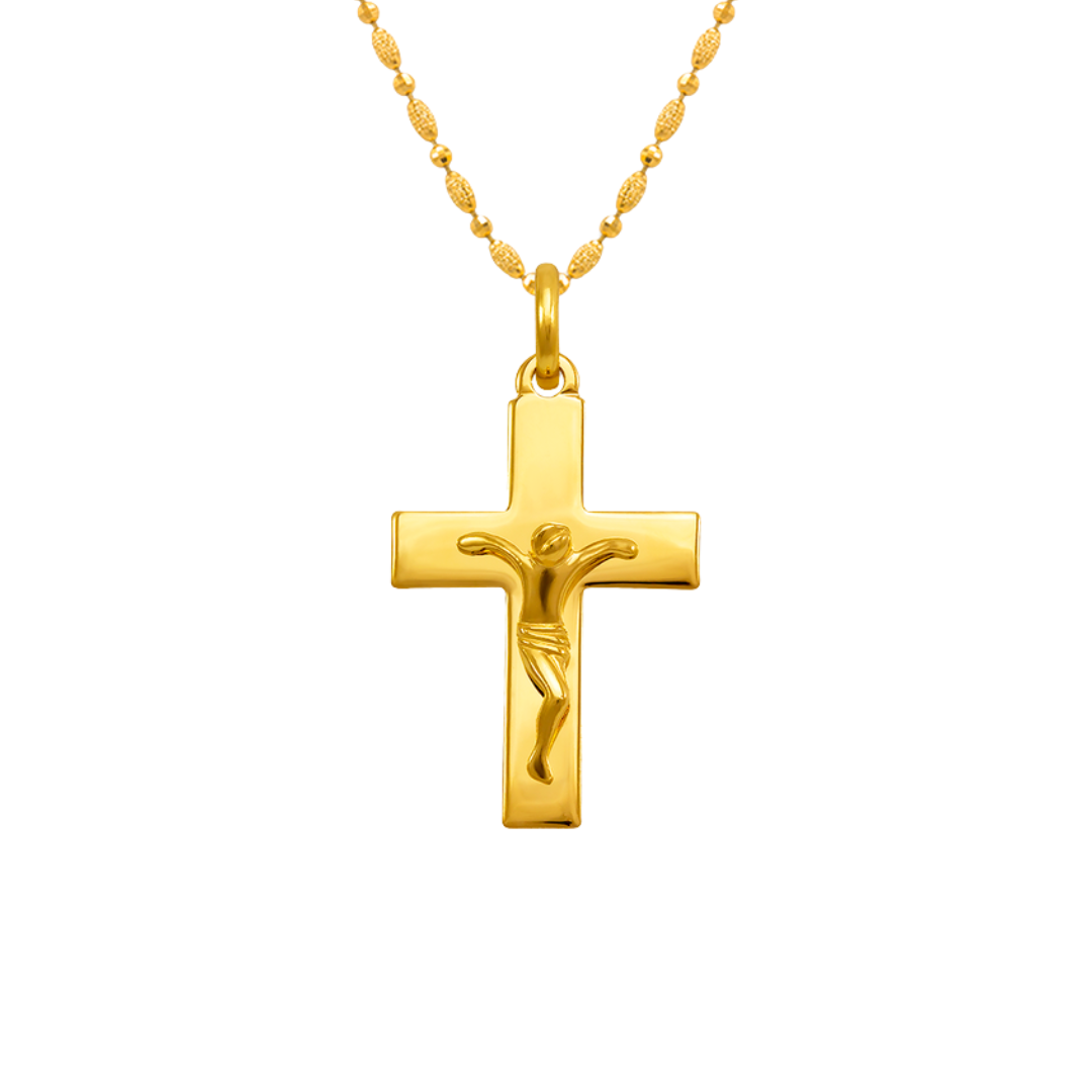 14K Yellow Gold High Polished Cross Jesus Religious Pendant