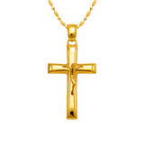 14K Yellow Gold High Polished Cross Jesus Religious Pendant