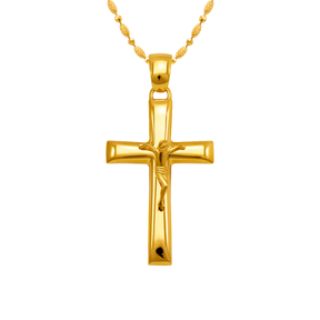14K Yellow Gold High Polished Cross Jesus Religious Pendant – Size 19x30mm, Color Yellow