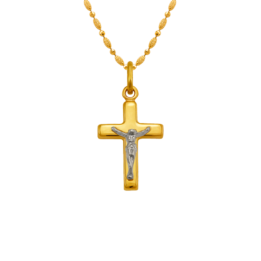 14K Yellow Gold High Polished Hollow Cross Religious Pendant