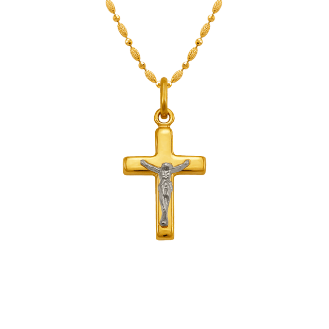 14K Yellow Gold High Polished Hollow Cross Religious Pendant