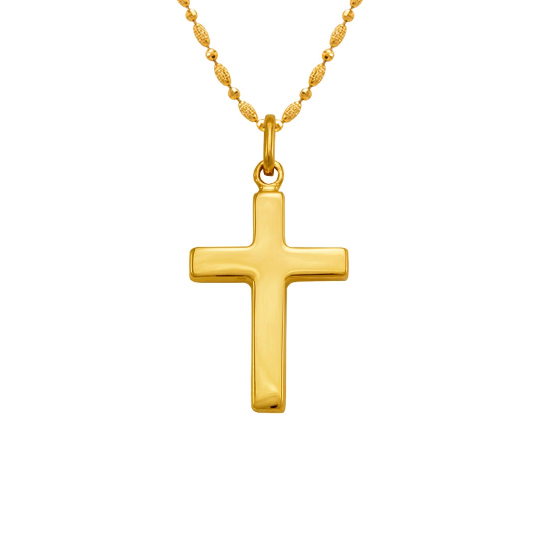14K Yellow Gold High Polished Hollow Cross Religious Pendant