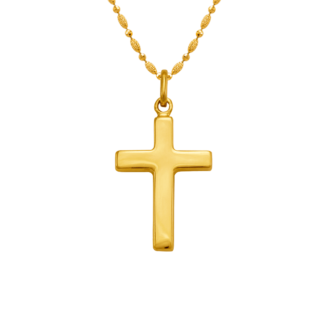 14K Yellow Gold High Polished Hollow Cross Religious Pendant