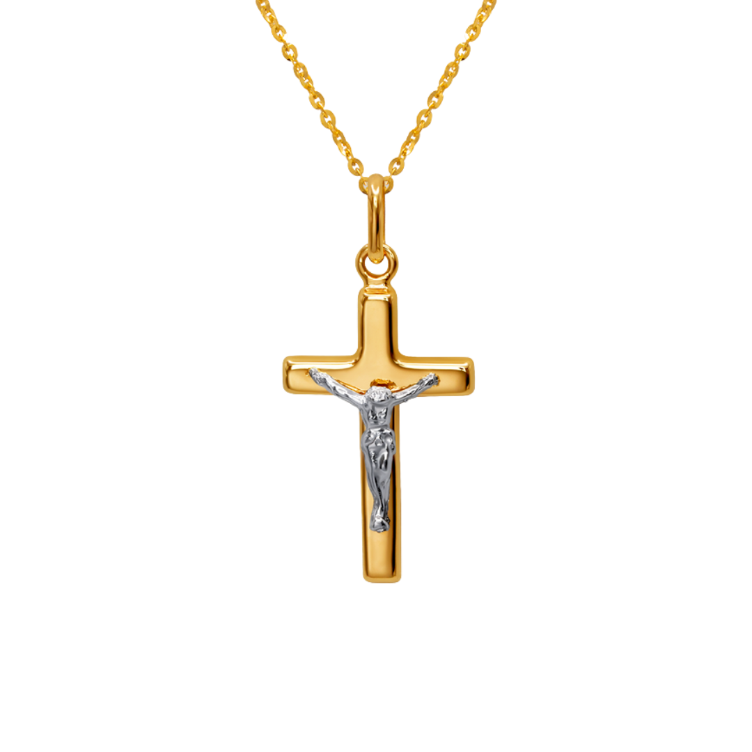 14K Yellow Gold High Polished Hollow Cross Religious Pendant