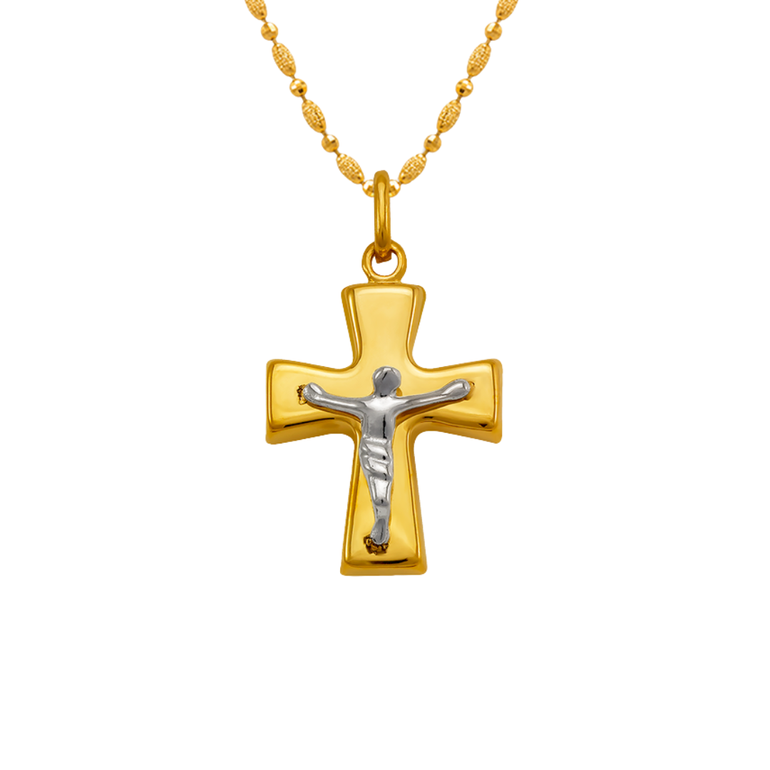 14K Yellow Gold High Polished Hollow Cross Religious Pendant