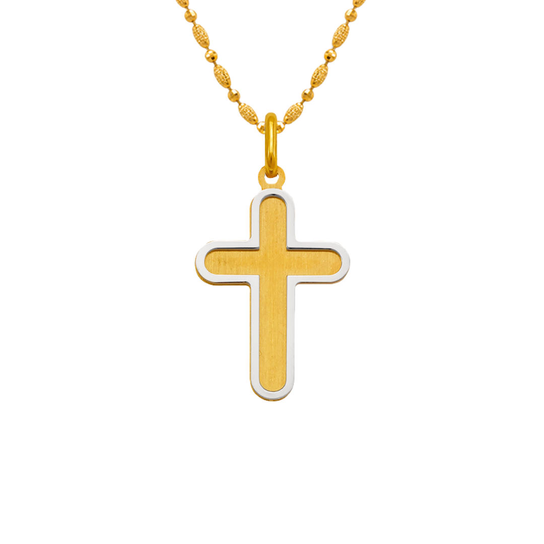 14K Two-Tone Gold High Polished Satin Cross, crucifix Religious Pendant