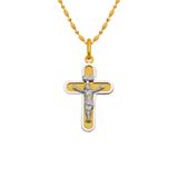 14K Two-Tone Gold High Polished Satin Cross, crucifix Religious Pendant