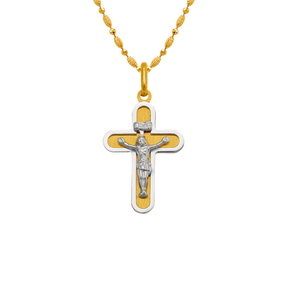 14K Two-Tone Gold High Polished Satin Cross, crucifix Religious Pendant – Size 14x20mm, Style Satin Cross crucifix, Color...