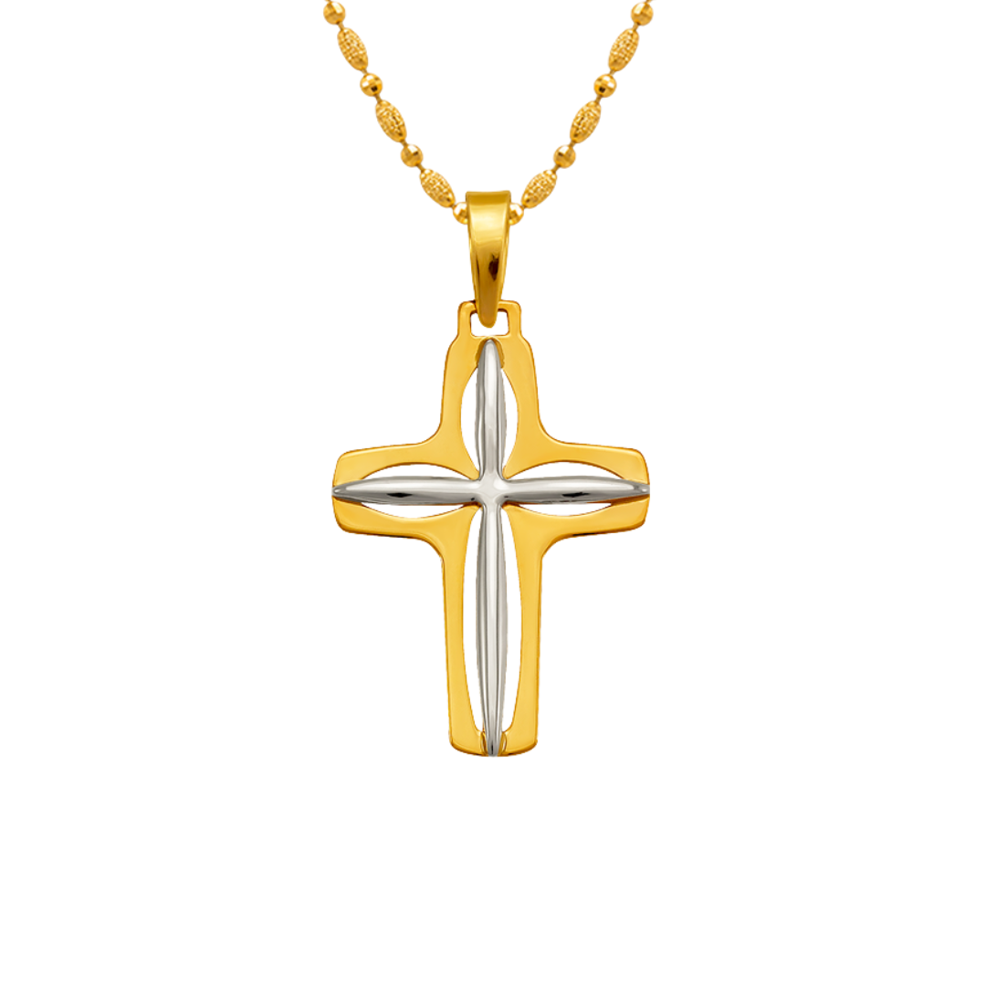 14K Two-Tone Gold High Polished Cross Religious Pendant