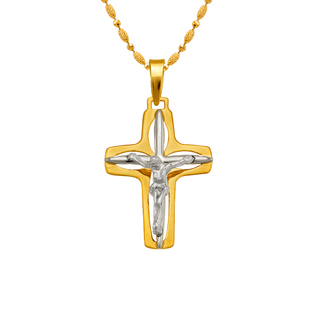 14K Two-Tone Gold High Polished Crucifix Cross Religious Pendant
