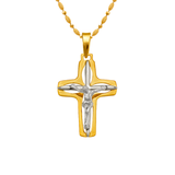 14K Two-Tone Gold High Polished Crucifix Cross Religious Pendant