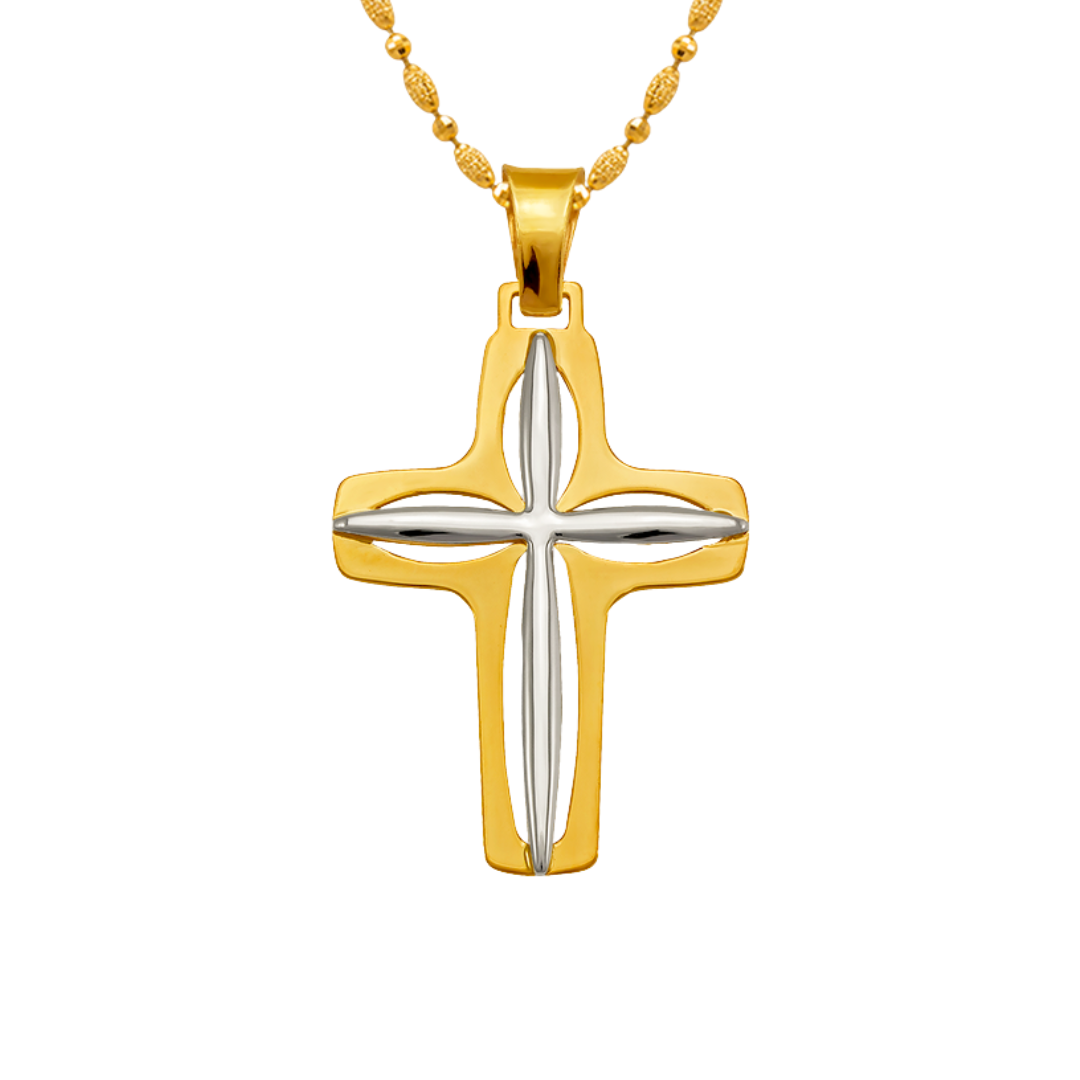 14K Two-Tone Gold High Polished Cross Religious Pendant
