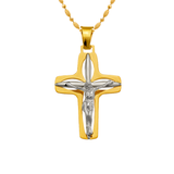 14K Two-Tone Gold High Polished Crucifix Cross Religious Pendant