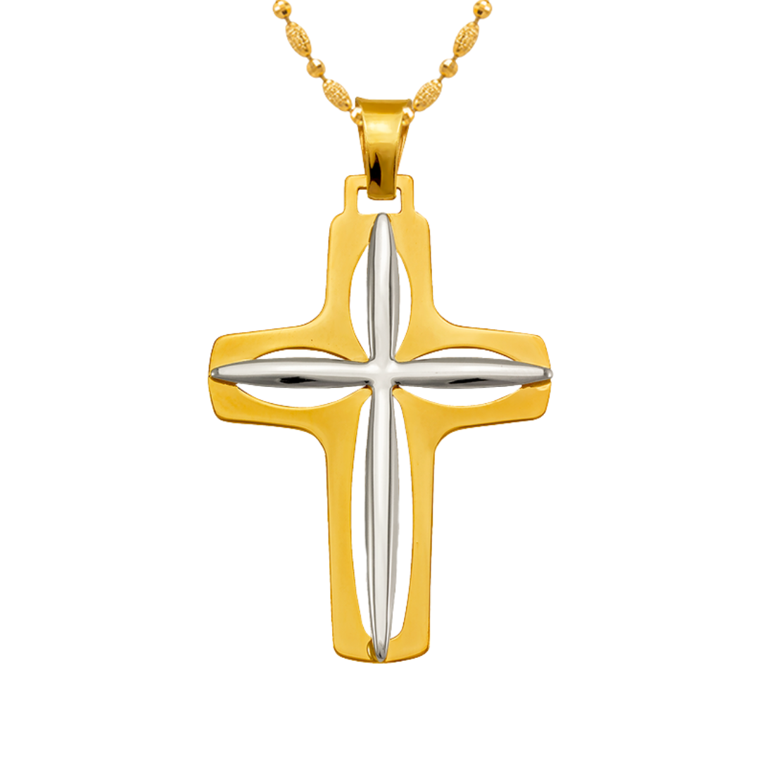 14K Two-Tone Gold High Polished Cross Religious Pendant