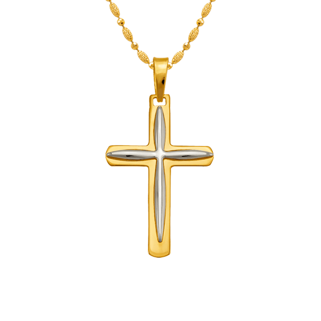 14K Two-Tone Gold High Polished Cross Religious Pendant