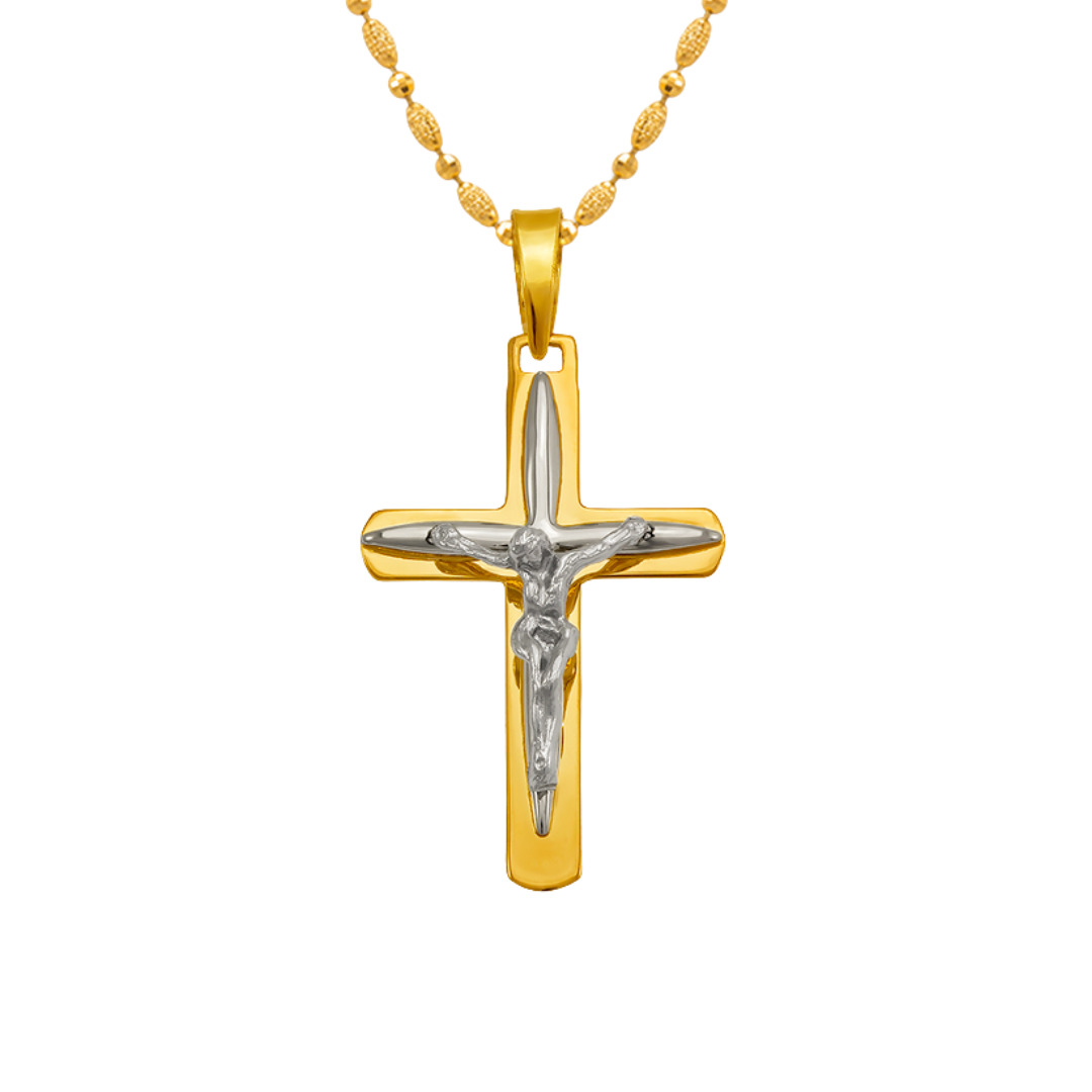 14K Two-Tone Gold High Polished Crucifix Cross Religious Pendant