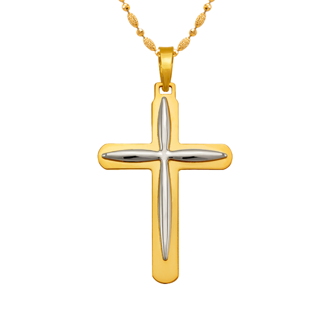 14K Two-Tone Gold High Polished Cross Religious Pendant