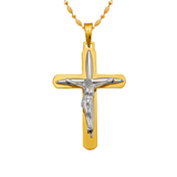 14K Two-Tone Gold High Polished Crucifix Cross Religious Pendant