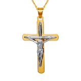 14K Two-Tone Gold High Polished Crucifix Cross Religious Pendant