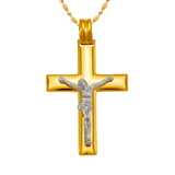 14K Two-Tone Gold High Polished Crucifix Cross Religious Pendant