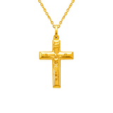 14K Yellow Gold Hollow Jesus Cross Charm Religious Pendant